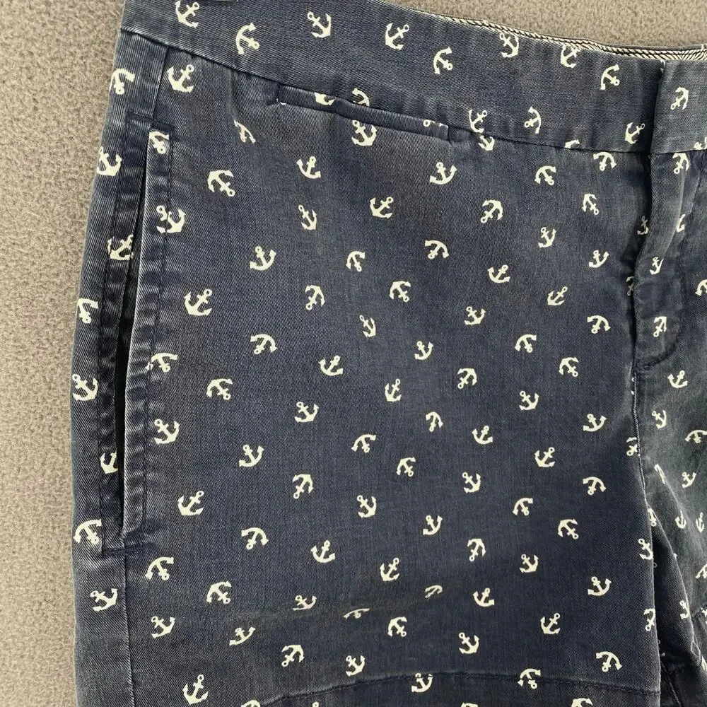 Hinge Chino Shorts All Over Anchor Novelty Print‎ Womens 8 Preppy Blue White